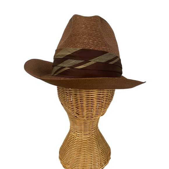 Stetson Vintage Mens Fedora Straw Brown Hat - Picture 2 of 10